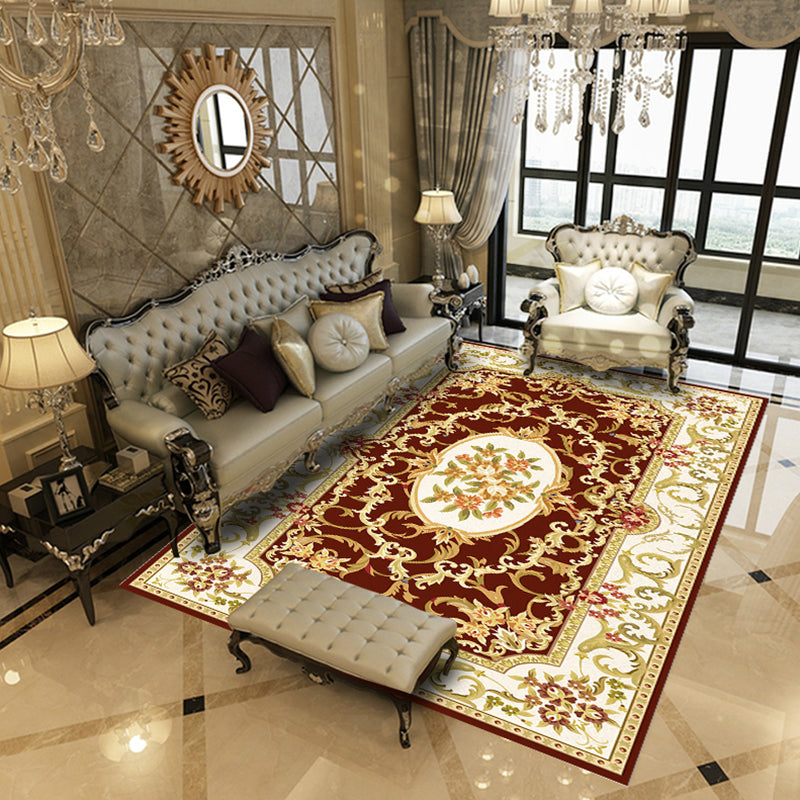 Lisslune | Multicolored living room rug Chinoiserie flower rug polypropylene machine washable stain resistant non-slip back rug