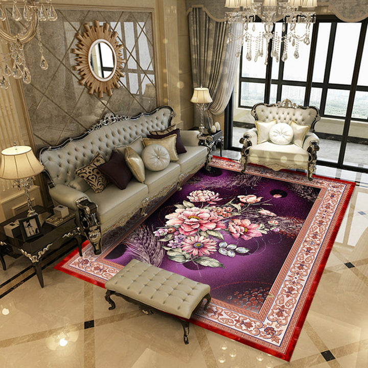 Lisslune | Multicolored living room rug Chinoiserie flower rug polypropylene machine washable stain resistant non-slip back rug