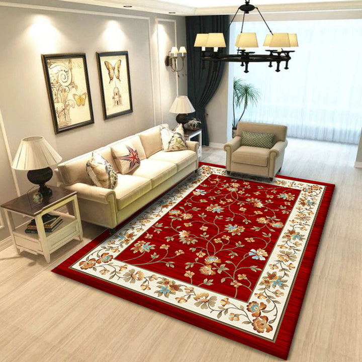 Lisslune | Multicolored living room rug Chinoiserie flower rug polypropylene machine washable stain resistant non-slip back rug
