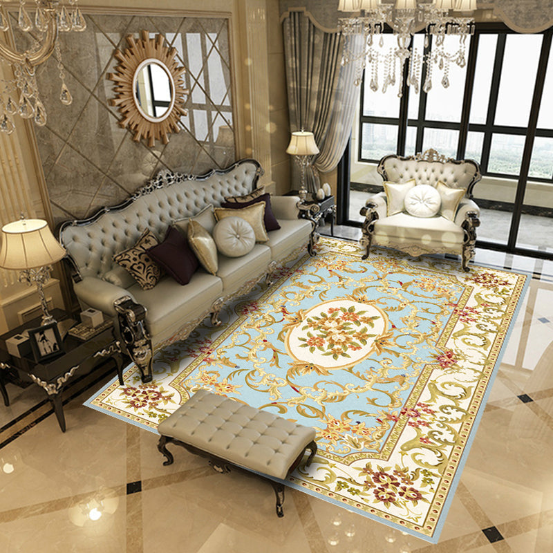 Lisslune | Multicolored living room rug Chinoiserie flower rug polypropylene machine washable stain resistant non-slip back rug
