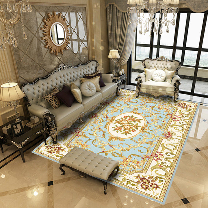 Lisslune | Multicolored living room rug Chinoiserie flower rug polypropylene machine washable stain resistant non-slip back rug