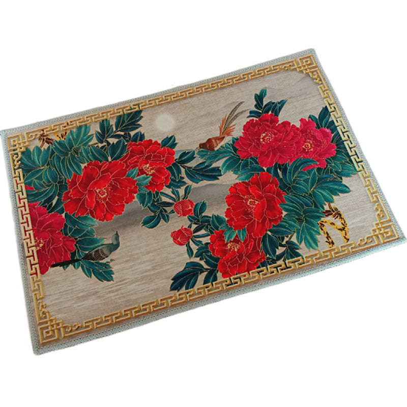 Lisslune | Multicolored living room rug Chinoiserie flower rug polypropylene machine washable stain resistant non-slip back rug