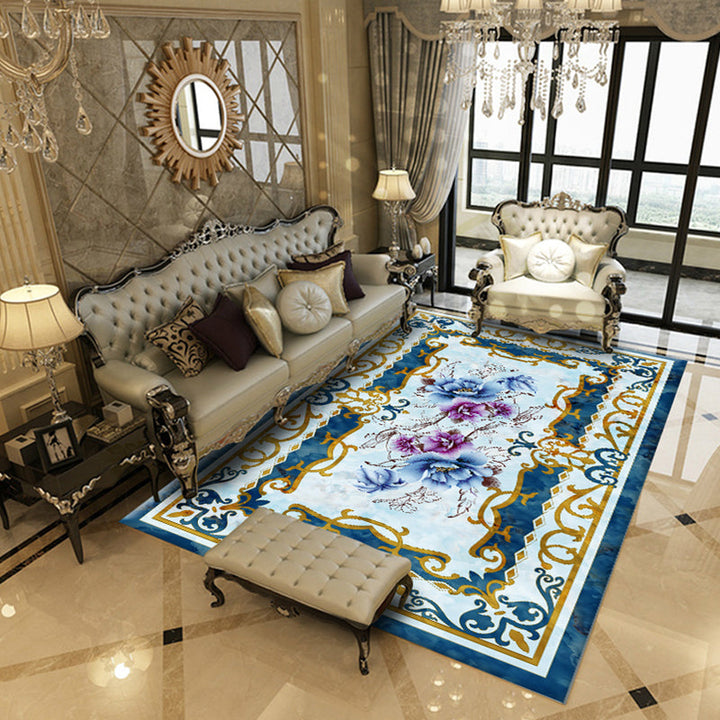 Lisslune | Multicolored living room rug Chinoiserie flower rug polypropylene machine washable stain resistant non-slip back rug