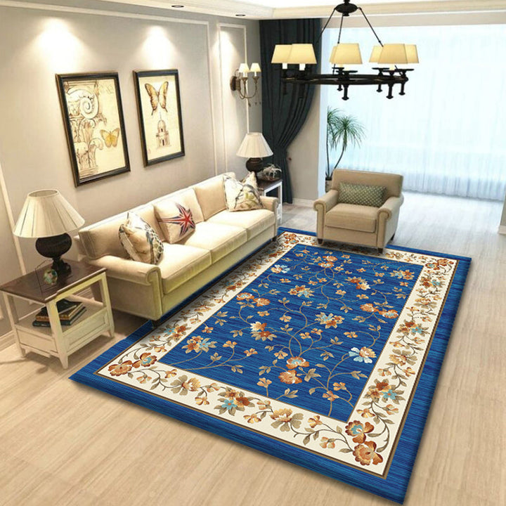 Lisslune | Multicolored living room rug Chinoiserie flower rug polypropylene machine washable stain resistant non-slip back rug