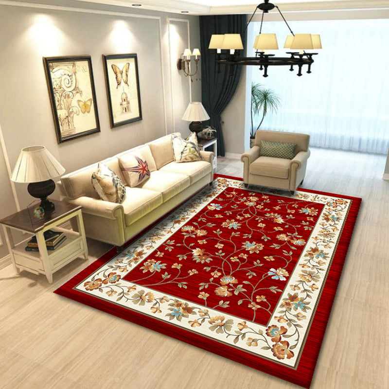 Lisslune | Multicolored living room rug Chinoiserie flower rug polypropylene machine washable stain resistant non-slip back rug