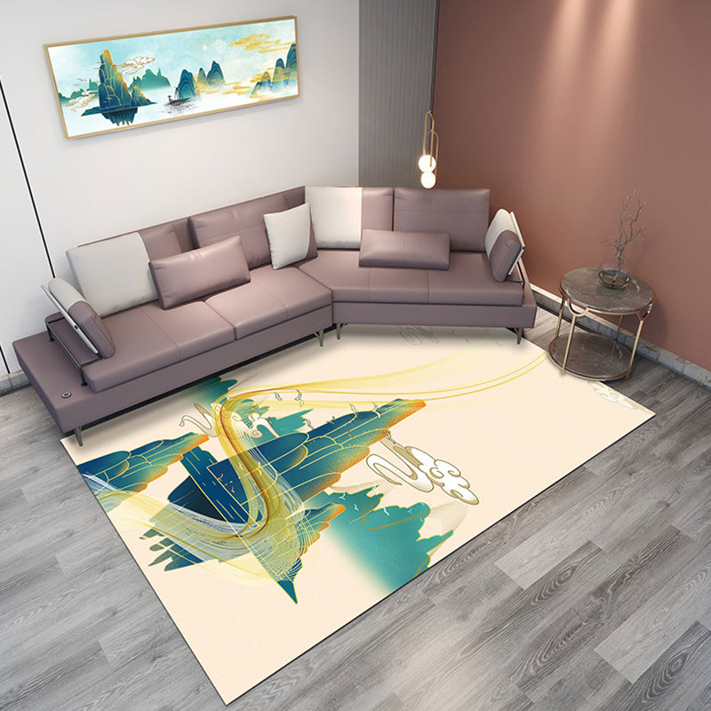 Lisslune | Classic Mountain Landscape Rug Multicolored Chinese Rug Synthetic Stain Resistant Washable Non-Slip Rug for Deco