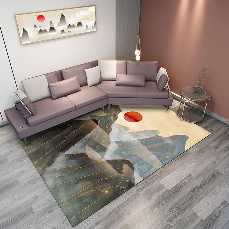 Lisslune | Classic Mountain Landscape Rug Multicolored Chinese Rug Synthetic Stain Resistant Washable Non-Slip Rug for Deco