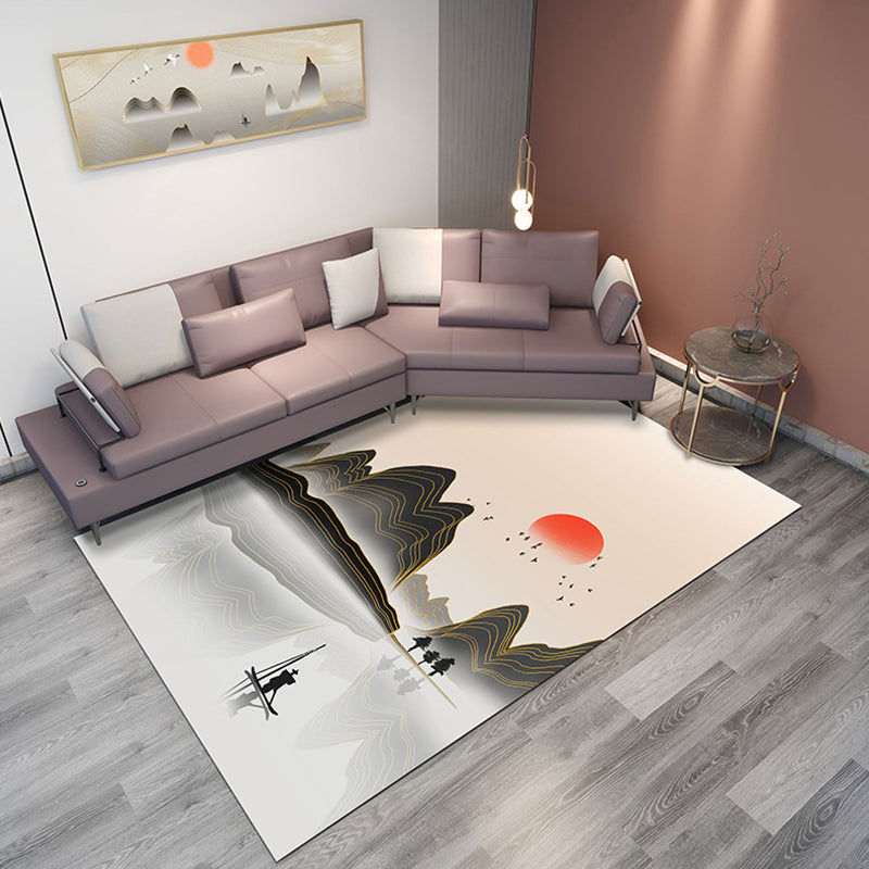 Lisslune | Classic Mountain Landscape Rug Multicolored Chinese Rug Synthetic Stain Resistant Washable Non-Slip Rug for Deco