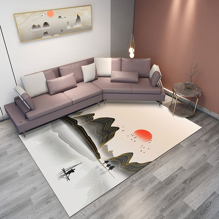 Lisslune | Classic Mountain Landscape Rug Multicolored Chinese Rug Synthetic Stain Resistant Washable Non-Slip Rug for Deco