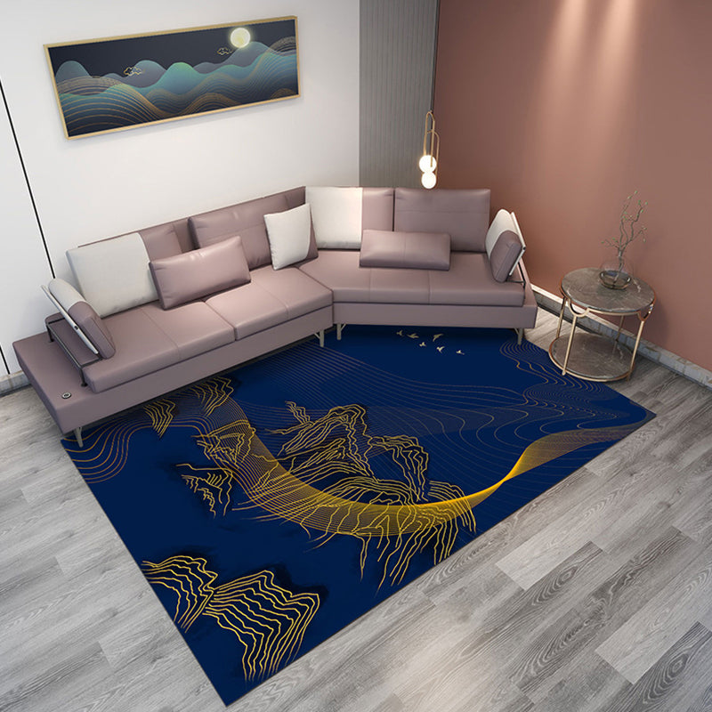 Lisslune | Classic Mountain Landscape Rug Multicolored Chinese Rug Synthetic Stain Resistant Washable Non-Slip Rug for Deco