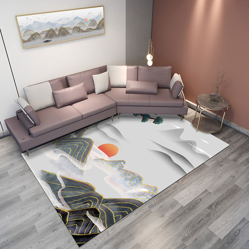 Lisslune | Classic Mountain Landscape Rug Multicolored Chinese Rug Synthetic Stain Resistant Washable Non-Slip Rug for Deco