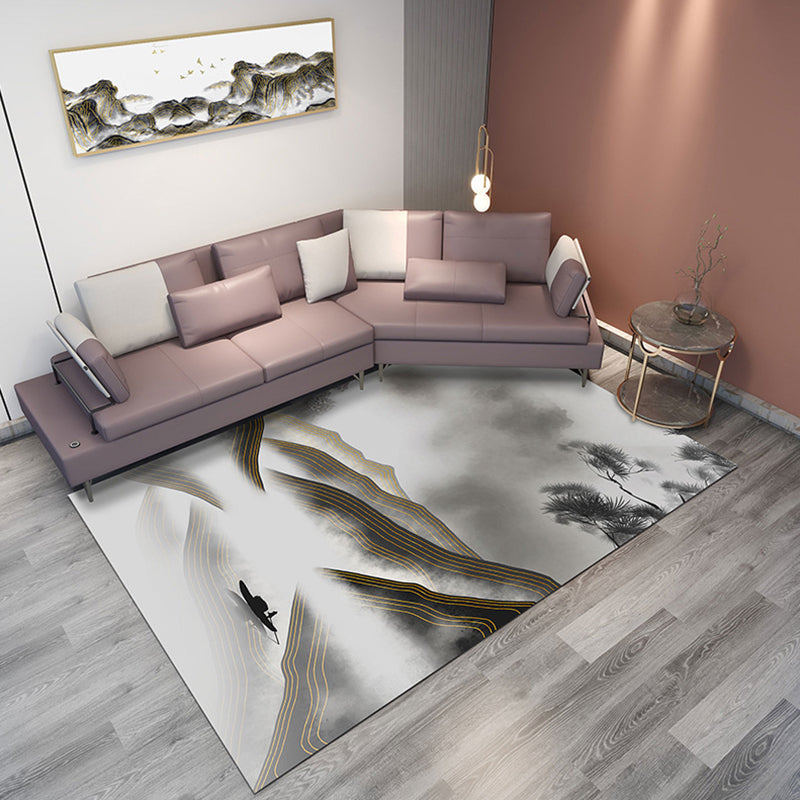 Lisslune | Classic Mountain Landscape Rug Multicolored Chinese Rug Synthetic Stain Resistant Washable Non-Slip Rug for Deco