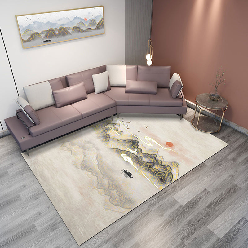 Lisslune | Classic Mountain Landscape Rug Multicolored Chinese Rug Synthetic Stain Resistant Washable Non-Slip Rug for Deco