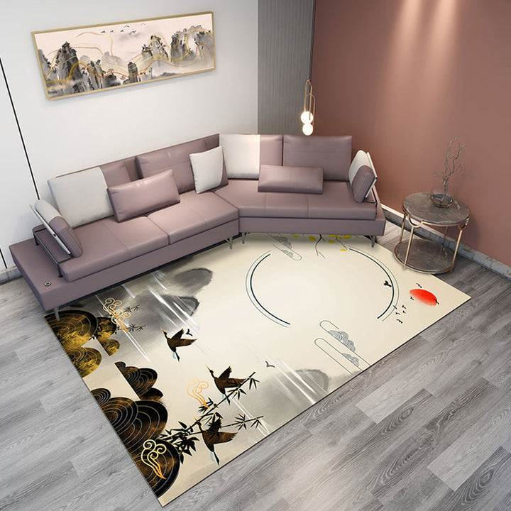 Lisslune | Classic Mountain Landscape Rug Multicolored Chinese Rug Synthetic Stain Resistant Washable Non-Slip Rug for Deco