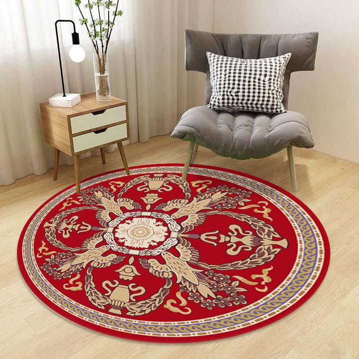 Lisslune | Chinoiserie Floral Rug Multicolor Polypropylene Rug Pet Friendly Non-Slip Back Stain Resistant Rug for the Drawing Room