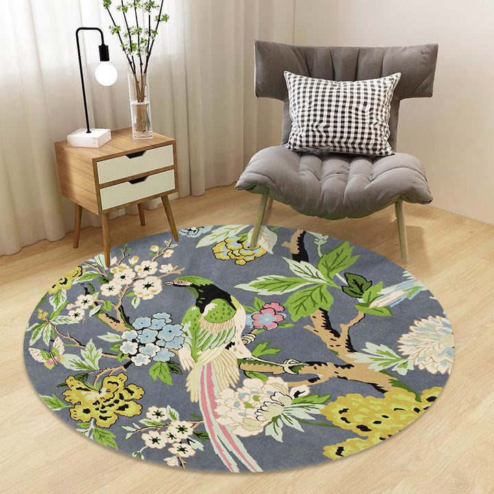 Lisslune | Chinoiserie Floral Rug Multicolor Polypropylene Rug Pet Friendly Non-Slip Back Stain Resistant Rug for the Drawing Room