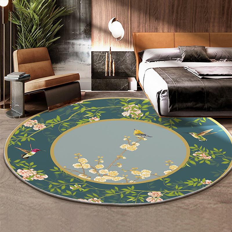 Lisslune | Classic Flower and Bird Carpet Multicolor Chinese Carpet Synthetic Non-Slip Back Stain-Resistant Carpet for Deco