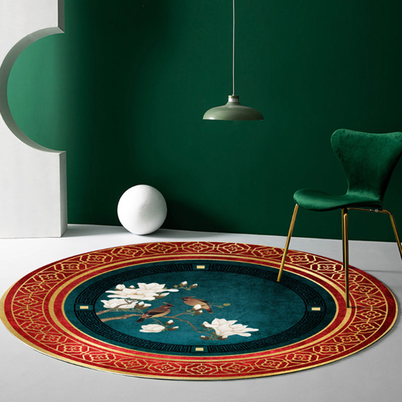Lisslune | Classic Flower and Bird Carpet Multicolor Chinese Carpet Synthetic Non-Slip Back Stain-Resistant Carpet for Deco