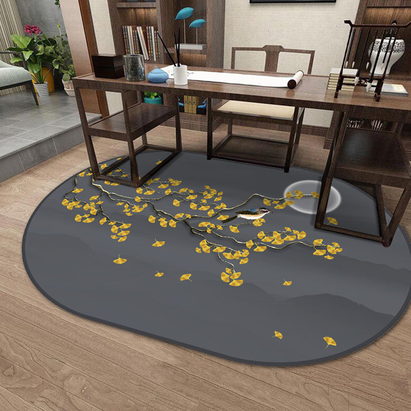 Lisslune | Multi-Color Chinoiserie Area Rug Synthetic Flower and Bird Print Rug Non-Slip Back Pet-Friendly Rug for Bedroom