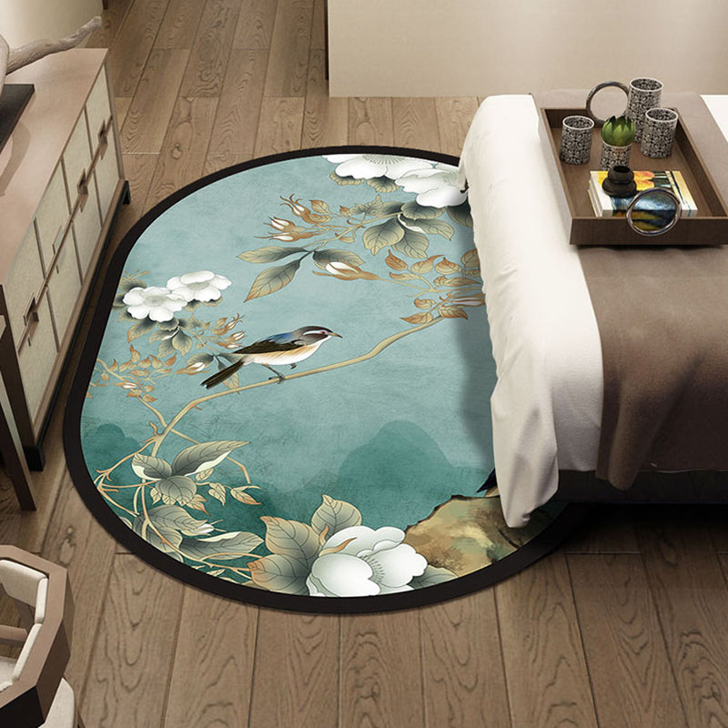 Lisslune | Multi-Color Chinoiserie Area Rug Synthetic Flower and Bird Print Rug Non-Slip Back Pet-Friendly Rug for Bedroom