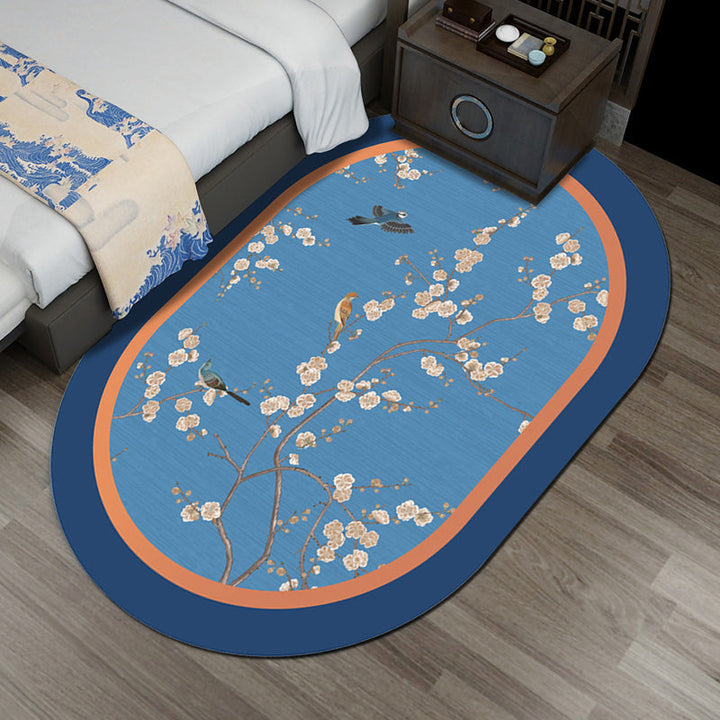 Lisslune | Multi-Color Chinoiserie Area Rug Synthetic Flower and Bird Print Rug Non-Slip Back Pet-Friendly Rug for Bedroom