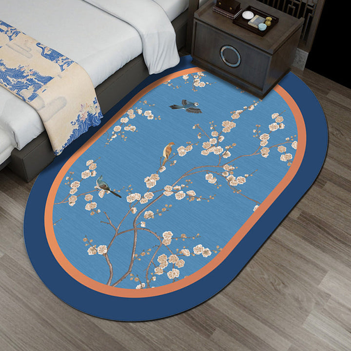 Lisslune | Multi-Color Chinoiserie Area Rug Synthetic Flower and Bird Print Rug Non-Slip Back Pet-Friendly Rug for Bedroom