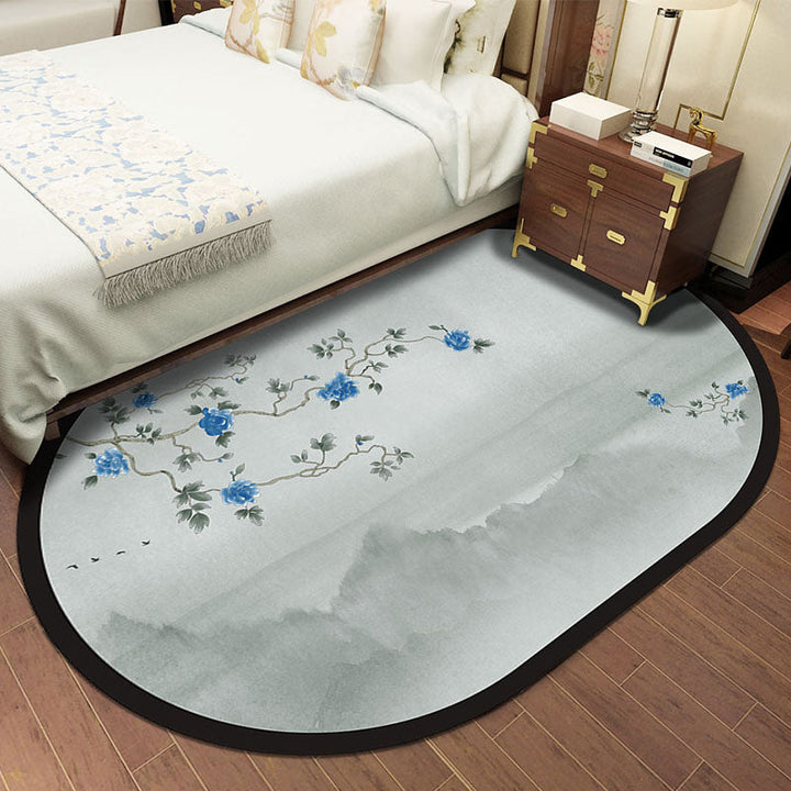 Lisslune | Multi-Color Chinoiserie Area Rug Synthetic Flower and Bird Print Rug Non-Slip Back Pet-Friendly Rug for Bedroom