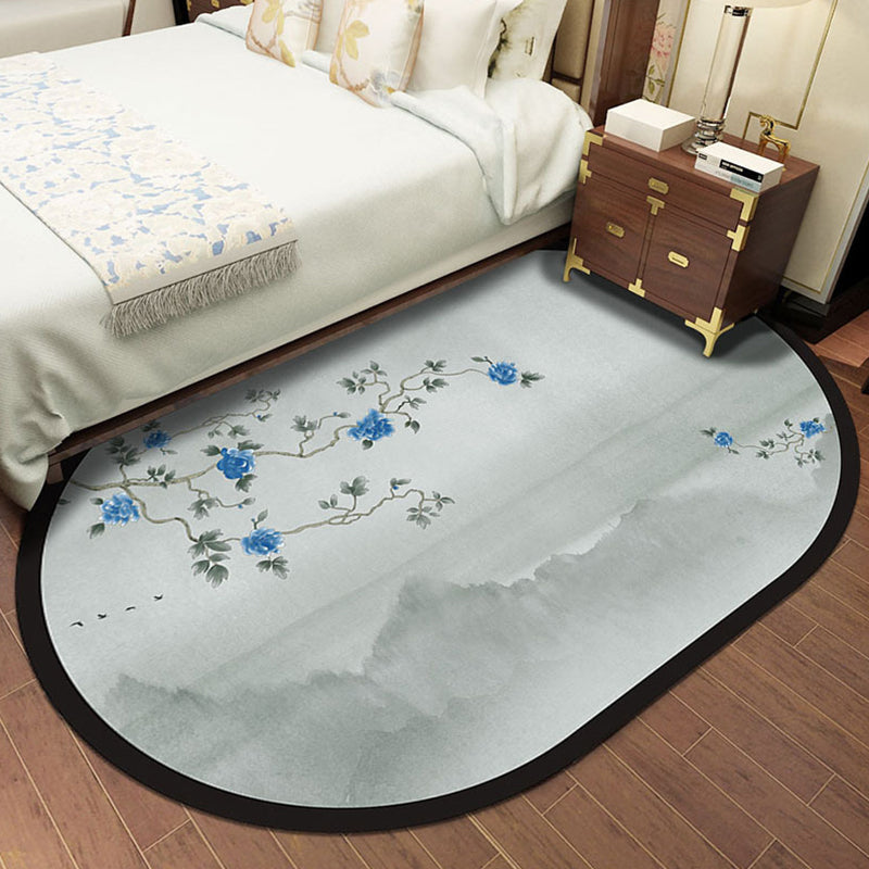 Lisslune | Multi-Color Chinoiserie Area Rug Synthetic Flower and Bird Print Rug Non-Slip Back Pet-Friendly Rug for Bedroom