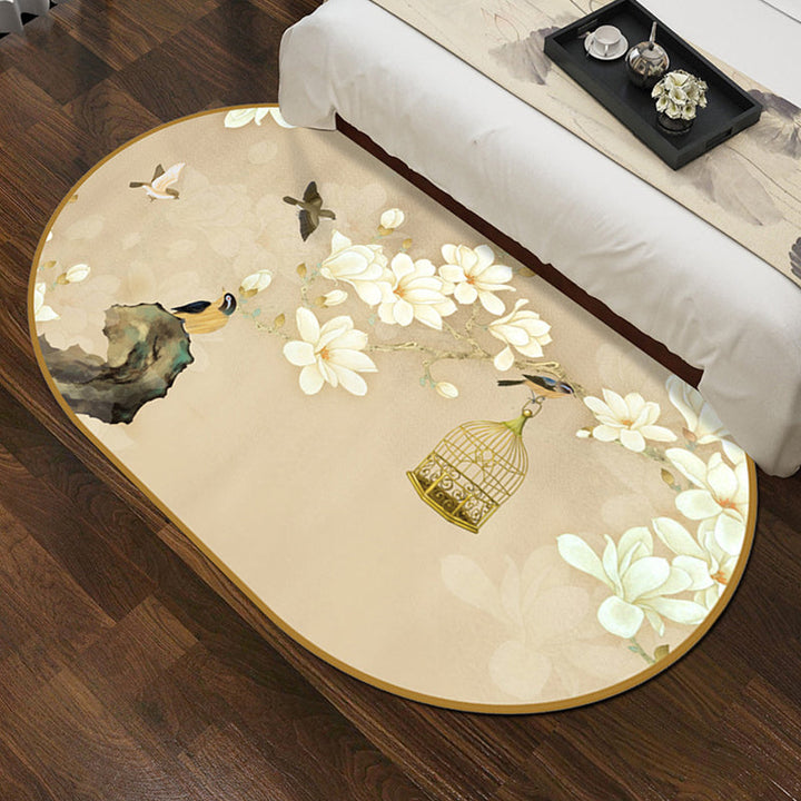 Lisslune | Multi-Color Chinoiserie Area Rug Synthetic Flower and Bird Print Rug Non-Slip Back Pet-Friendly Rug for Bedroom