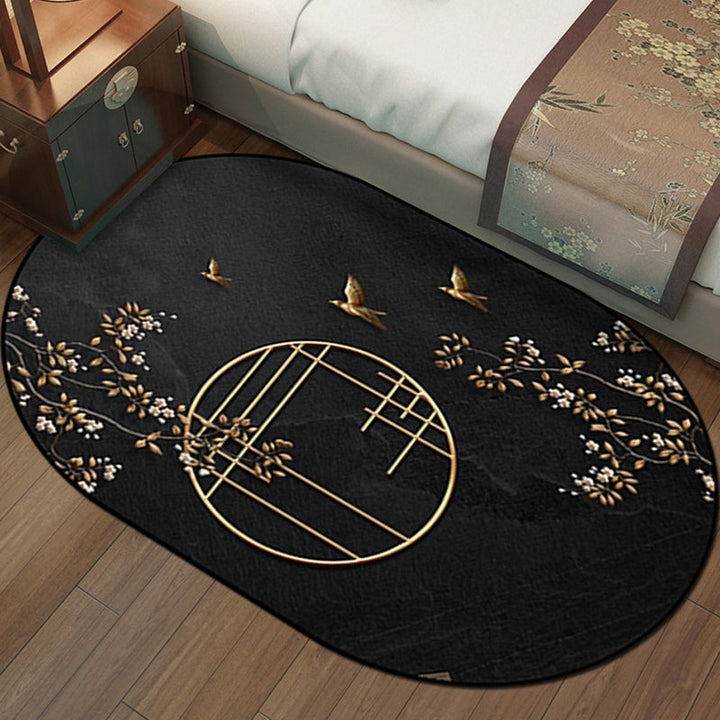 Lisslune | Multi-Color Chinoiserie Area Rug Synthetic Flower and Bird Print Rug Non-Slip Back Pet-Friendly Rug for Bedroom