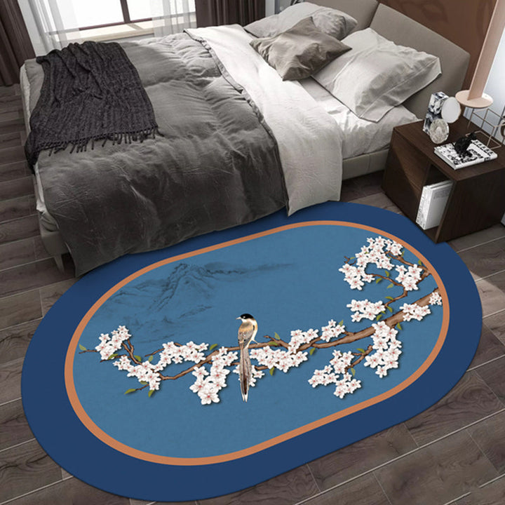 Lisslune | Multi-Color Chinoiserie Area Rug Synthetic Flower and Bird Print Rug Non-Slip Back Pet-Friendly Rug for Bedroom