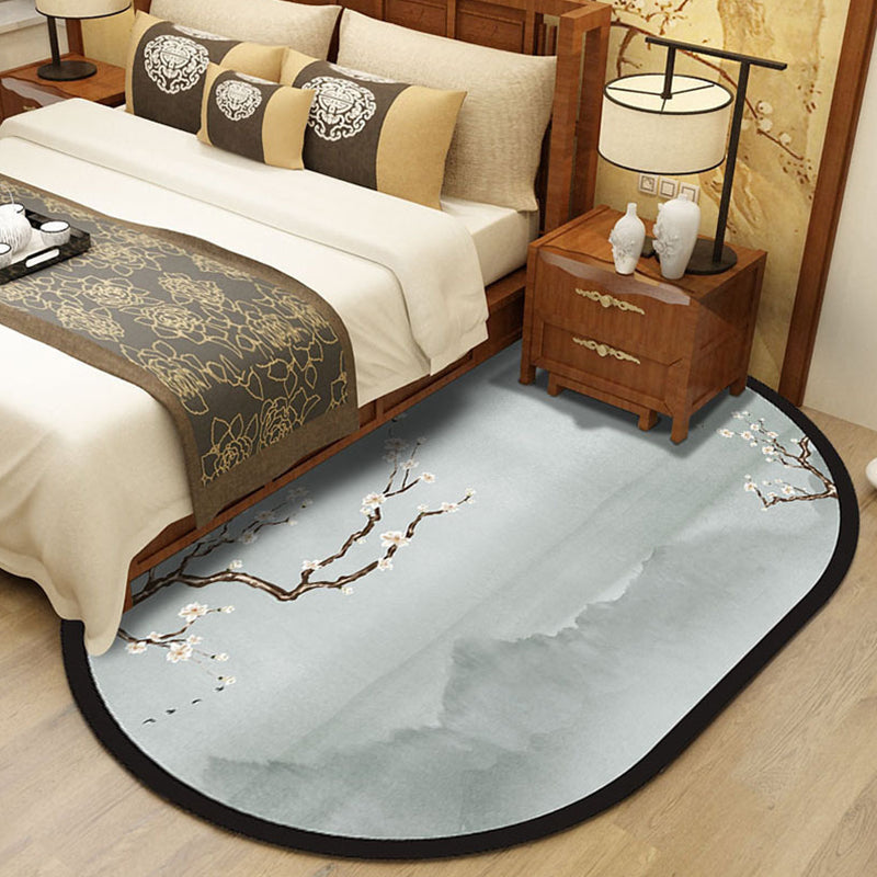 Lisslune | Multi-Color Chinoiserie Area Rug Synthetic Flower and Bird Print Rug Non-Slip Back Pet-Friendly Rug for Bedroom