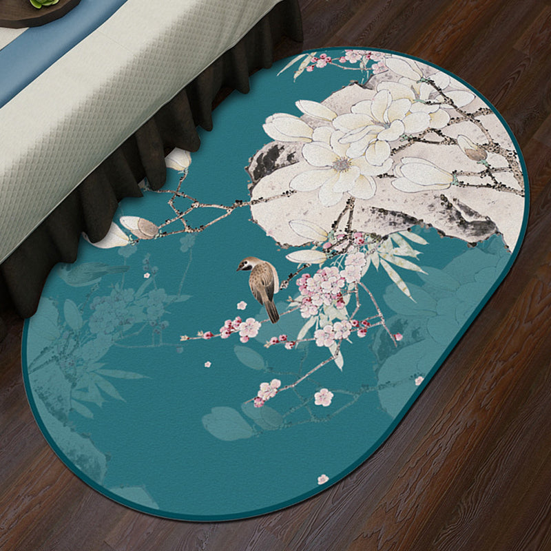 Lisslune | Multi-Color Chinoiserie Area Rug Synthetic Flower and Bird Print Rug Non-Slip Back Pet-Friendly Rug for Bedroom