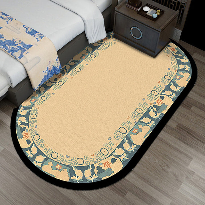 Lisslune | Multi-Color Chinoiserie Area Rug Synthetic Flower and Bird Print Rug Non-Slip Back Pet-Friendly Rug for Bedroom