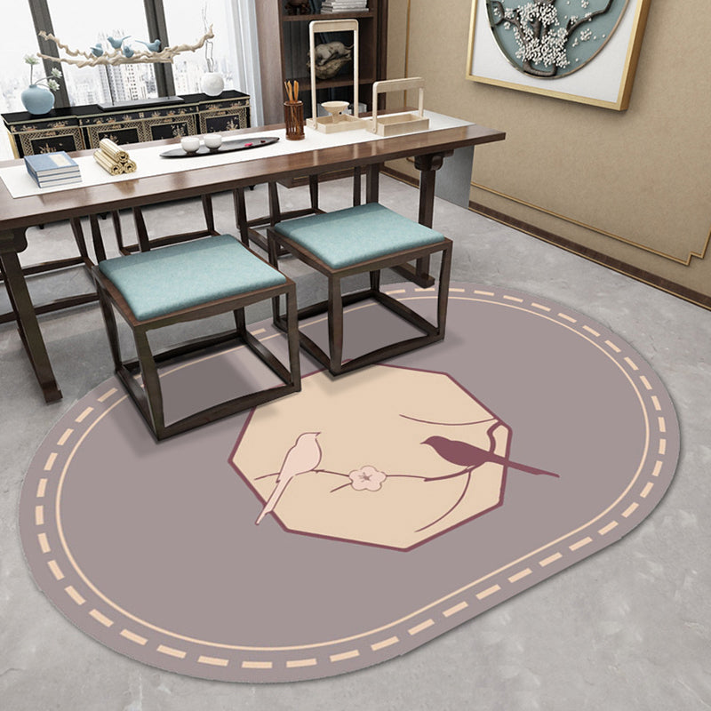 Lisslune | Multi-Color Chinoiserie Area Rug Synthetic Flower and Bird Print Rug Non-Slip Back Pet-Friendly Rug for Bedroom