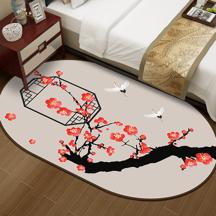 Lisslune | Multi-Color Chinoiserie Area Rug Synthetic Flower and Bird Print Rug Non-Slip Back Pet-Friendly Rug for Bedroom