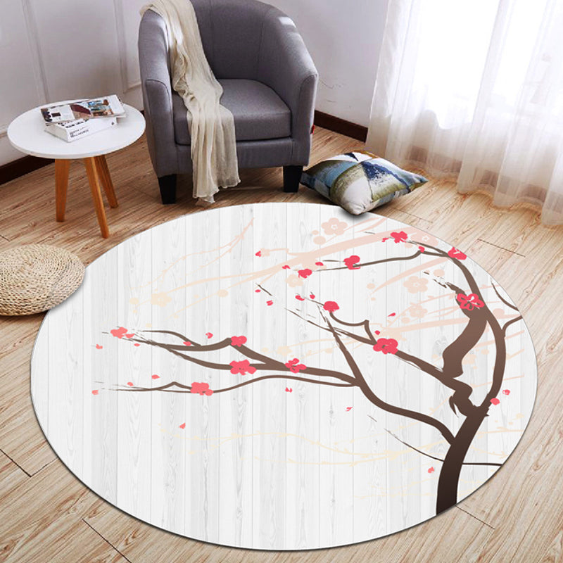 Lisslune | Oriental Living Room Rug Multicolored Plant Painting Rug Polyester Washable Pet Friendly Non-Slip Rug