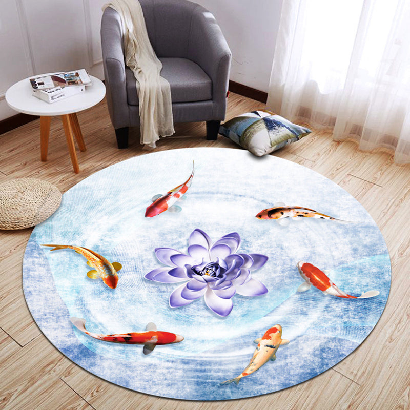Lisslune | Oriental Living Room Rug Multicolored Plant Painting Rug Polyester Washable Pet Friendly Non-Slip Rug