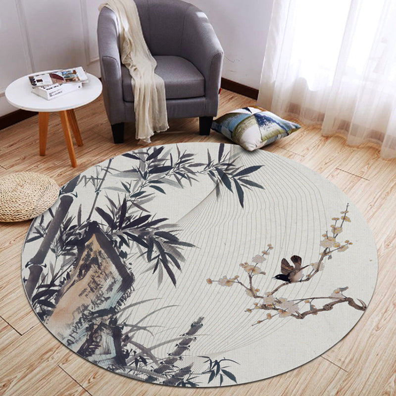 Lisslune | Oriental Living Room Rug Multicolored Plant Painting Rug Polyester Washable Pet Friendly Non-Slip Rug