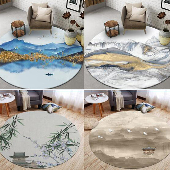 Lisslune | Chinese Landscape Print Rug Multicolor Polypropylene Rug Anti-Skid Back Stain Resistant Pet Friendly Rug for the Living Room