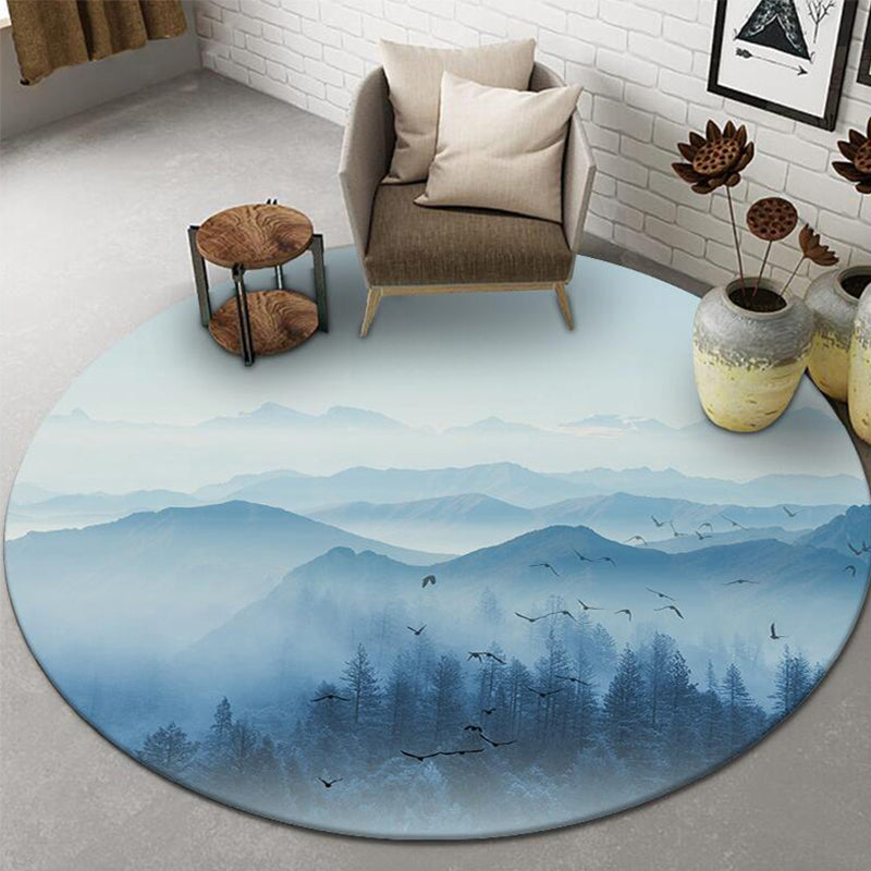 Lisslune | Chinese Landscape Print Rug Multicolor Polypropylene Rug Anti-Skid Back Stain Resistant Pet Friendly Rug for the Living Room