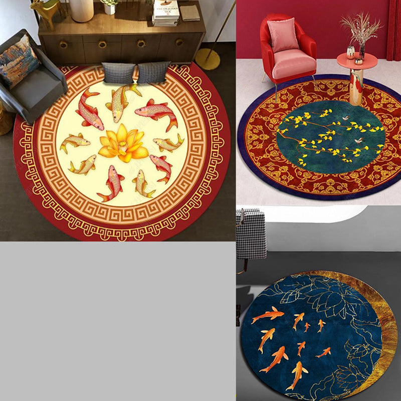 Lisslune | Chinese Landscape Print Rug Multicolor Polypropylene Rug Anti-Skid Back Stain Resistant Pet Friendly Rug for the Living Room