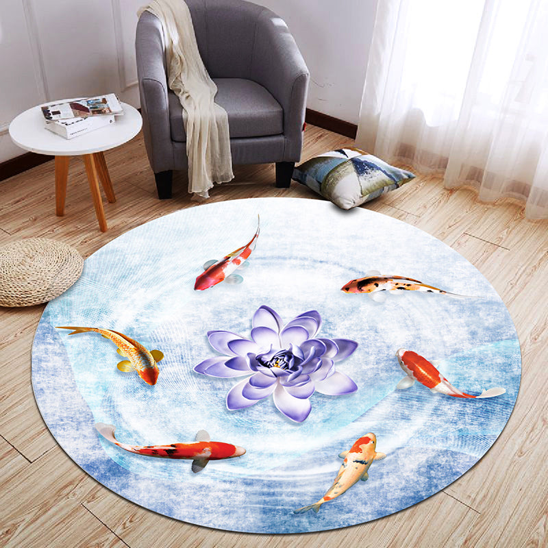 Lisslune | Chinese Landscape Print Rug Multicolor Polypropylene Rug Anti-Skid Back Stain Resistant Pet Friendly Rug for the Living Room