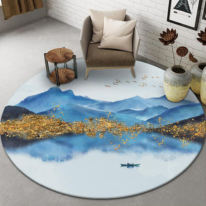 Lisslune | Chinese Landscape Print Rug Multicolor Polypropylene Rug Anti-Skid Back Stain Resistant Pet Friendly Rug for the Living Room