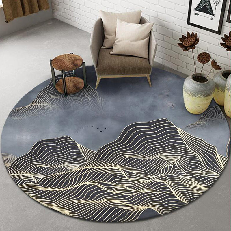 Lisslune | Chinese Landscape Print Rug Multicolor Polypropylene Rug Anti-Skid Back Stain Resistant Pet Friendly Rug for the Living Room