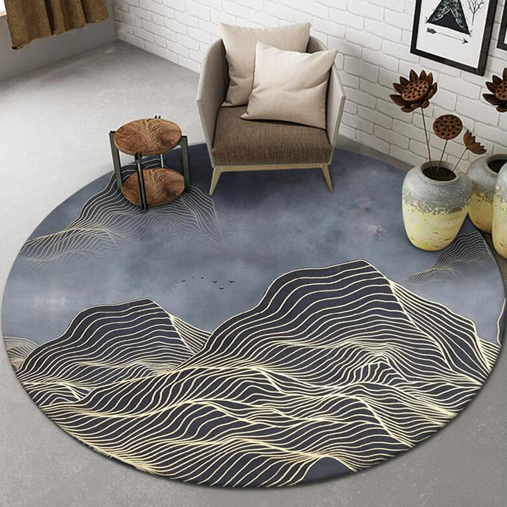 Lisslune | Chinese Landscape Print Rug Multicolor Polypropylene Rug Anti-Skid Back Stain Resistant Pet Friendly Rug for the Living Room