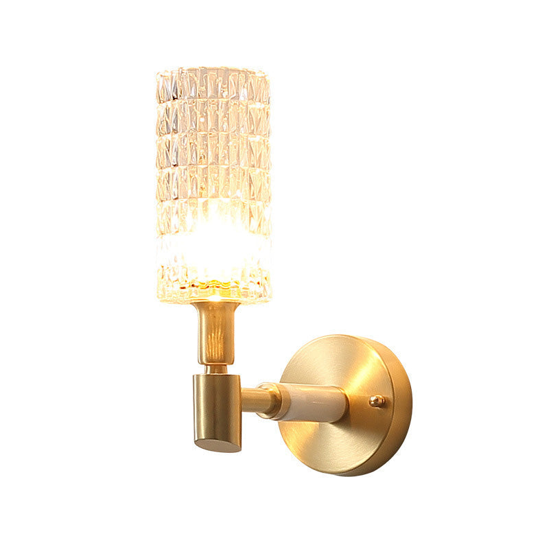 Lisslune | 1 Light Corridor Wall Spotlight Contemporary Style Gold Finish Sconce Lamp with Cylindrical Clear Faceted Glass Shade