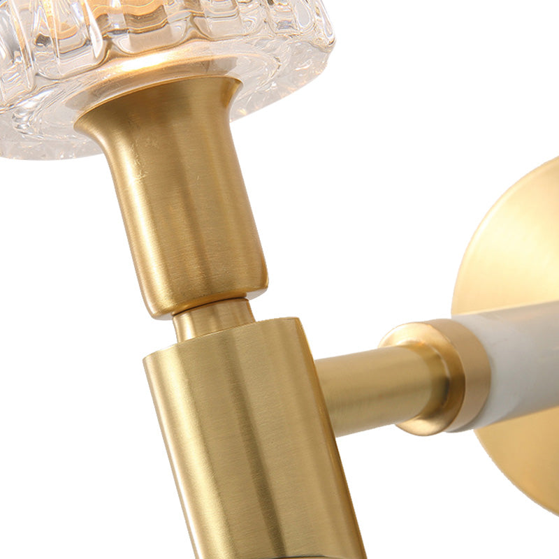 Lisslune | 1 Light Corridor Wall Spotlight Contemporary Style Gold Finish Sconce Lamp with Cylindrical Clear Faceted Glass Shade