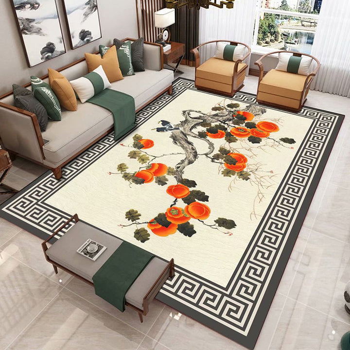 Lisslune | Chinese 3D Print Rug Multicolor Polyester Rug Pet-Friendly Non-Slip Washable Rug for the Living Room
