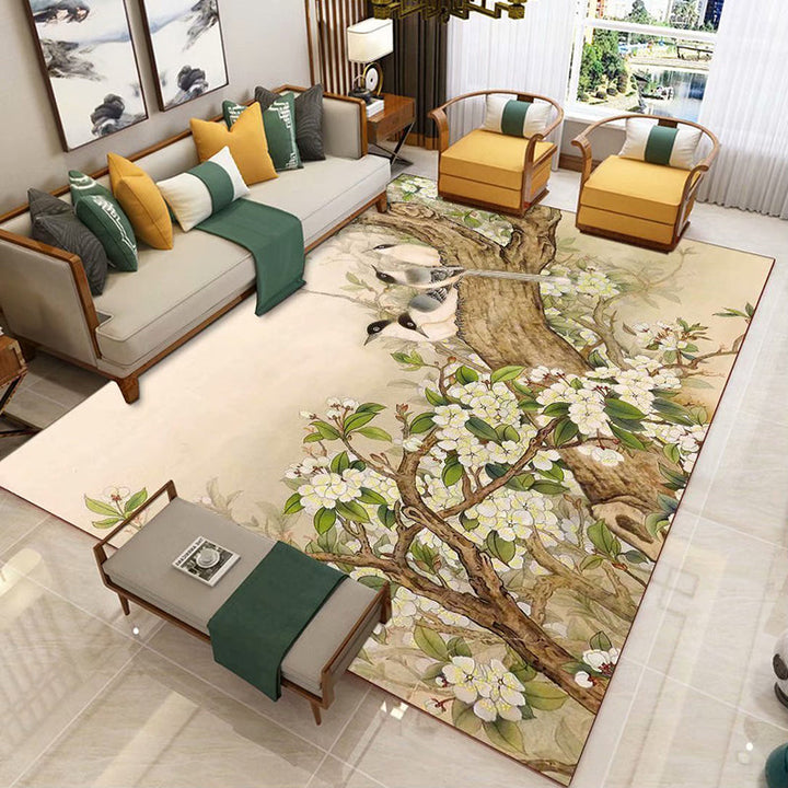 Lisslune | Chinese 3D Print Rug Multicolor Polyester Rug Pet-Friendly Non-Slip Washable Rug for the Living Room